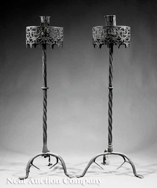 Appraisal: A Pair of French Renaissance Wrought Iron Torch res of