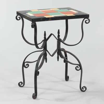 Appraisal: A Vintage Wrought Iron Tile Top Table Rectangular top table