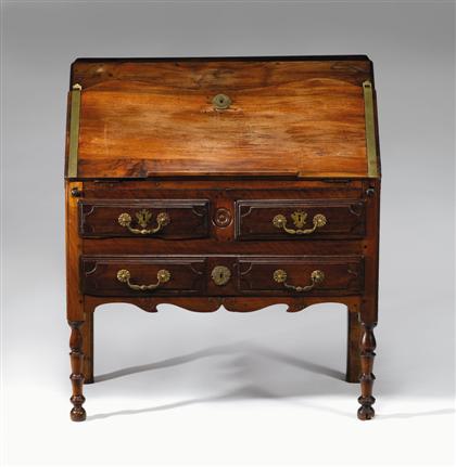 Appraisal: French provincial walnut slant front desk th century The slant