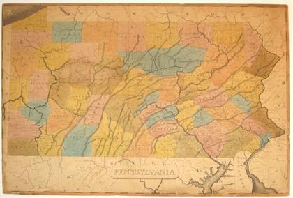 Appraisal: piece Hand-Colored Manuscript Map Pennsylvania Ca Pen ink watercolor on