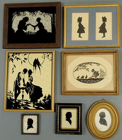 Appraisal: Seven framed silhouettes th c largest x