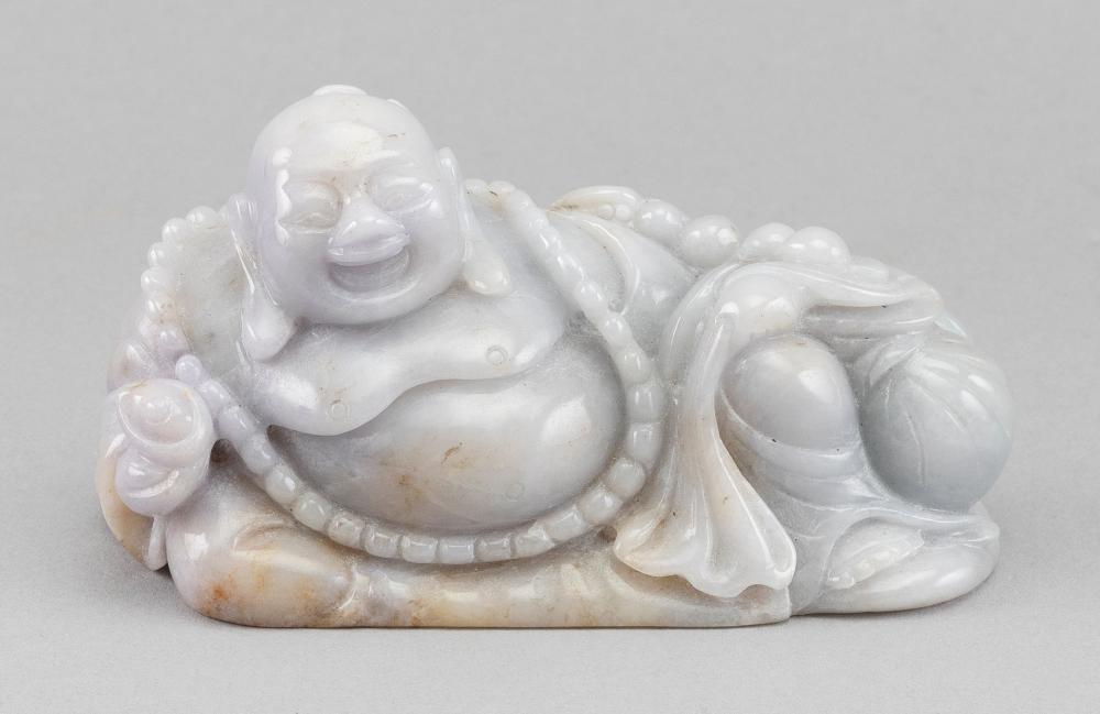 Appraisal: CHINESE CARVED CELADON GREEN AND JADE FIGURE OF LAUGHING BUDDHA