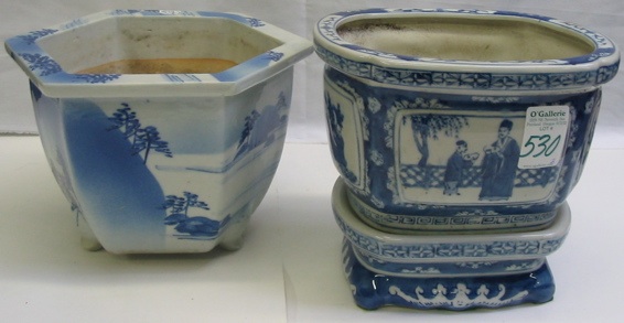 Appraisal: TWO BLUE AND WHITE CHINESE PLANTERS one a jardiniere mountain