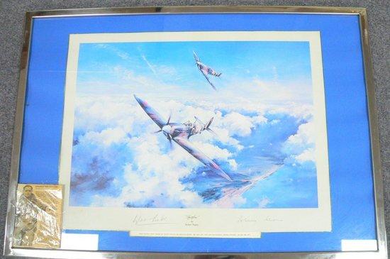 Appraisal: after Robert TaylorSpitfirea print signed by Douglas Bader and Johnnie