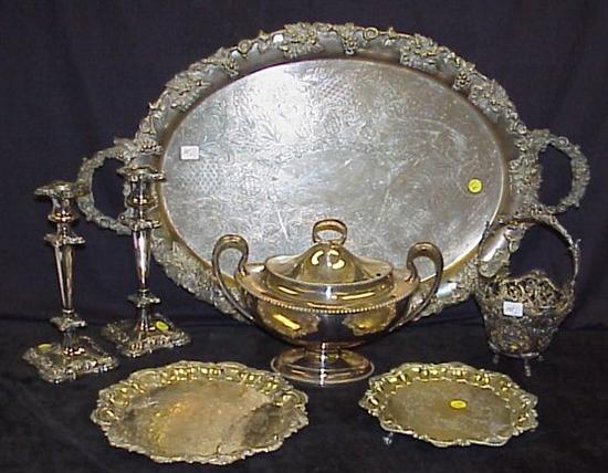 Appraisal: Silverplate including tureen pierced basket pair candlesticks two small and