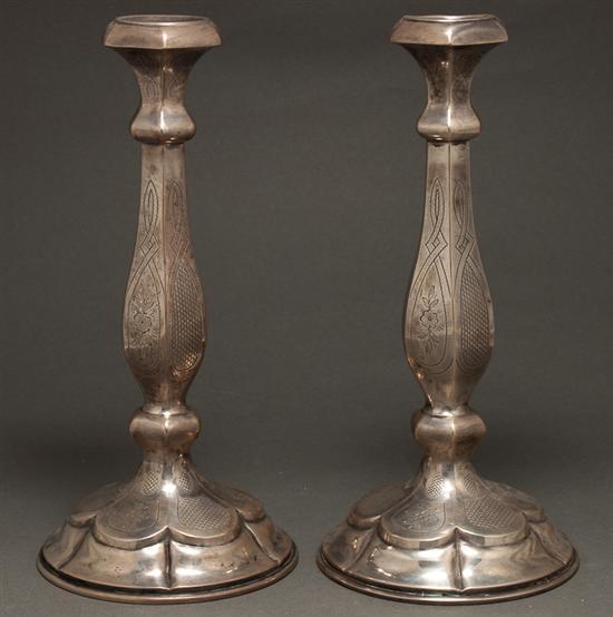 Appraisal: Pair of Austrian engraved silver candlesticks marked TURK circa in