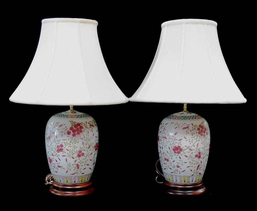 Appraisal: ASIAN Pair of Famille Rose jars electrified as lamps Chinese