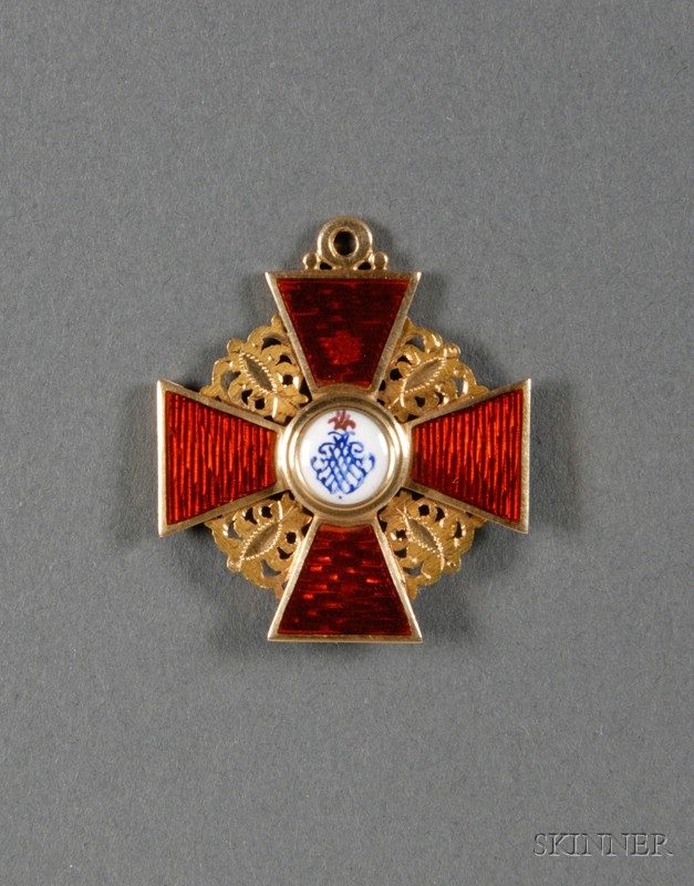 Appraisal: Small Russian Yellow Gold and Enamel Order of St Anne