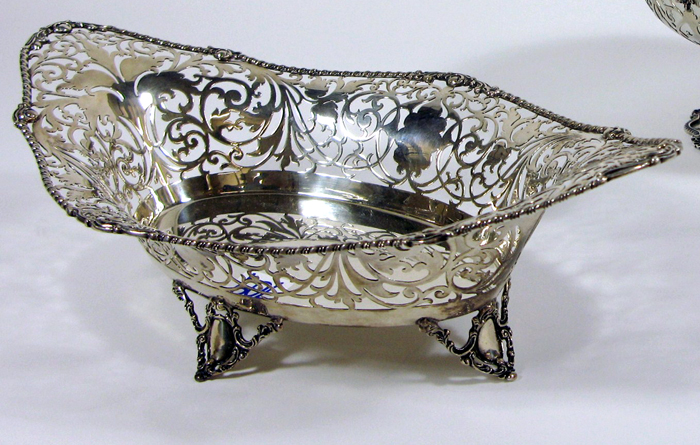 Appraisal: ENGLISH STERLING SILVER PEDESTAL DISH London oval form having pierced