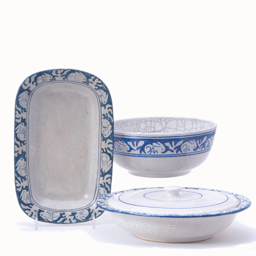 Appraisal: DEDHAM Three Crackleware items in the clockwise Rabbit pattern a