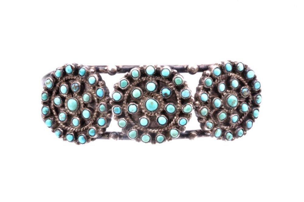 Appraisal: Zuni Snake Eye Sterling Cripple Creek Bracelet Included in this