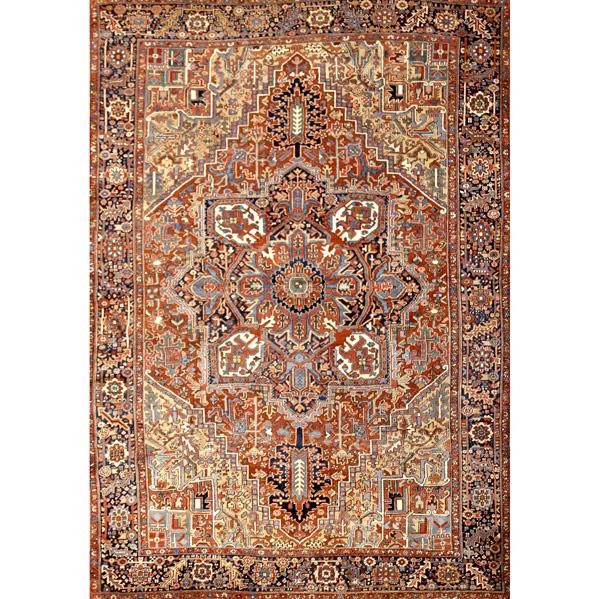 Appraisal: Heriz oriental room-size carpet th C Red background and repeating