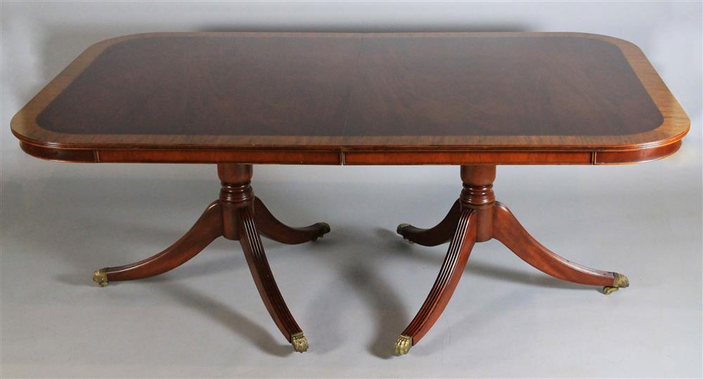 Appraisal: GEORGE II STYLE MAHOGANY DOUBLE PEDESTAL BANDED DINING TABLE WITH