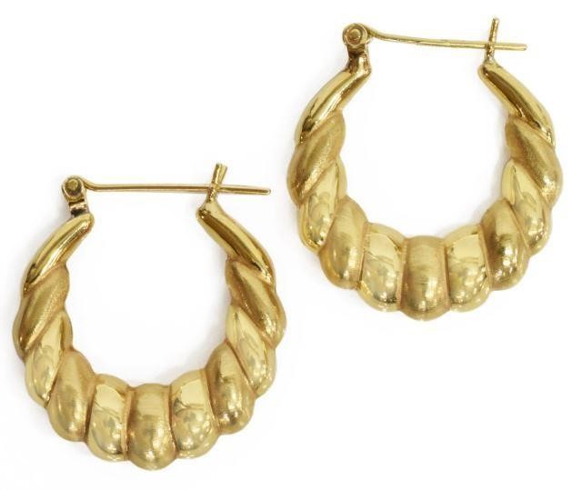 Appraisal: Estate kt yellow gold puffy hoop earrings for pierced ears