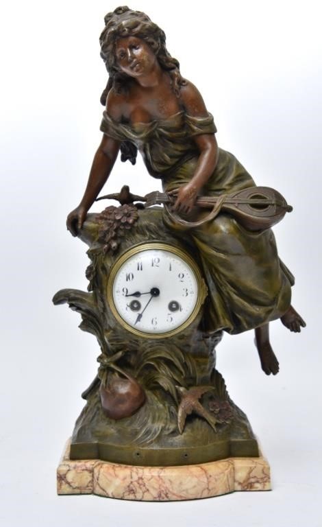 Appraisal: After Moreau French faux bronze spelter metal figural clock with