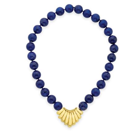 Appraisal: Lapis Bead Necklace with Gold Clasp Estimate -