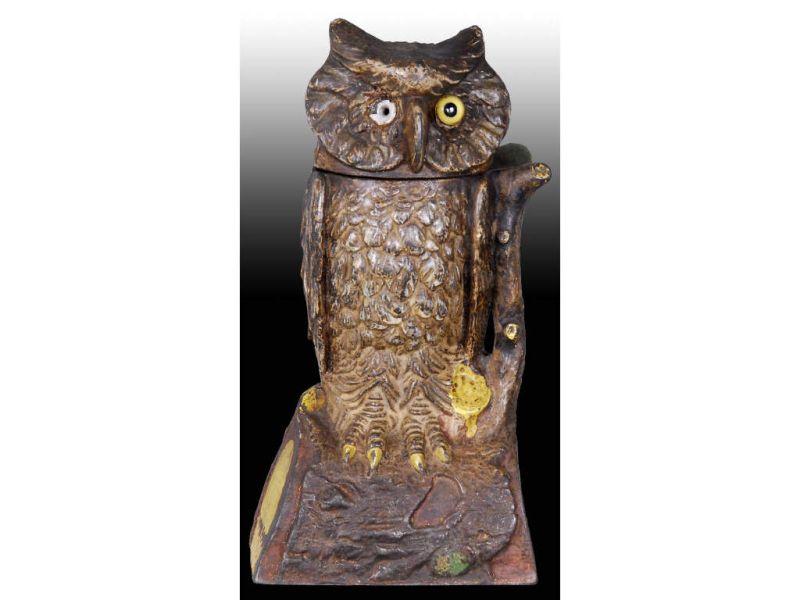 Appraisal: Owl Turns Head Cast Iron Mechanical Bank Description Manufactured by