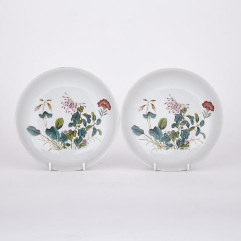 Appraisal: Pair Famille Rose Floral Dishes Guangxu Mark Republican Period Each