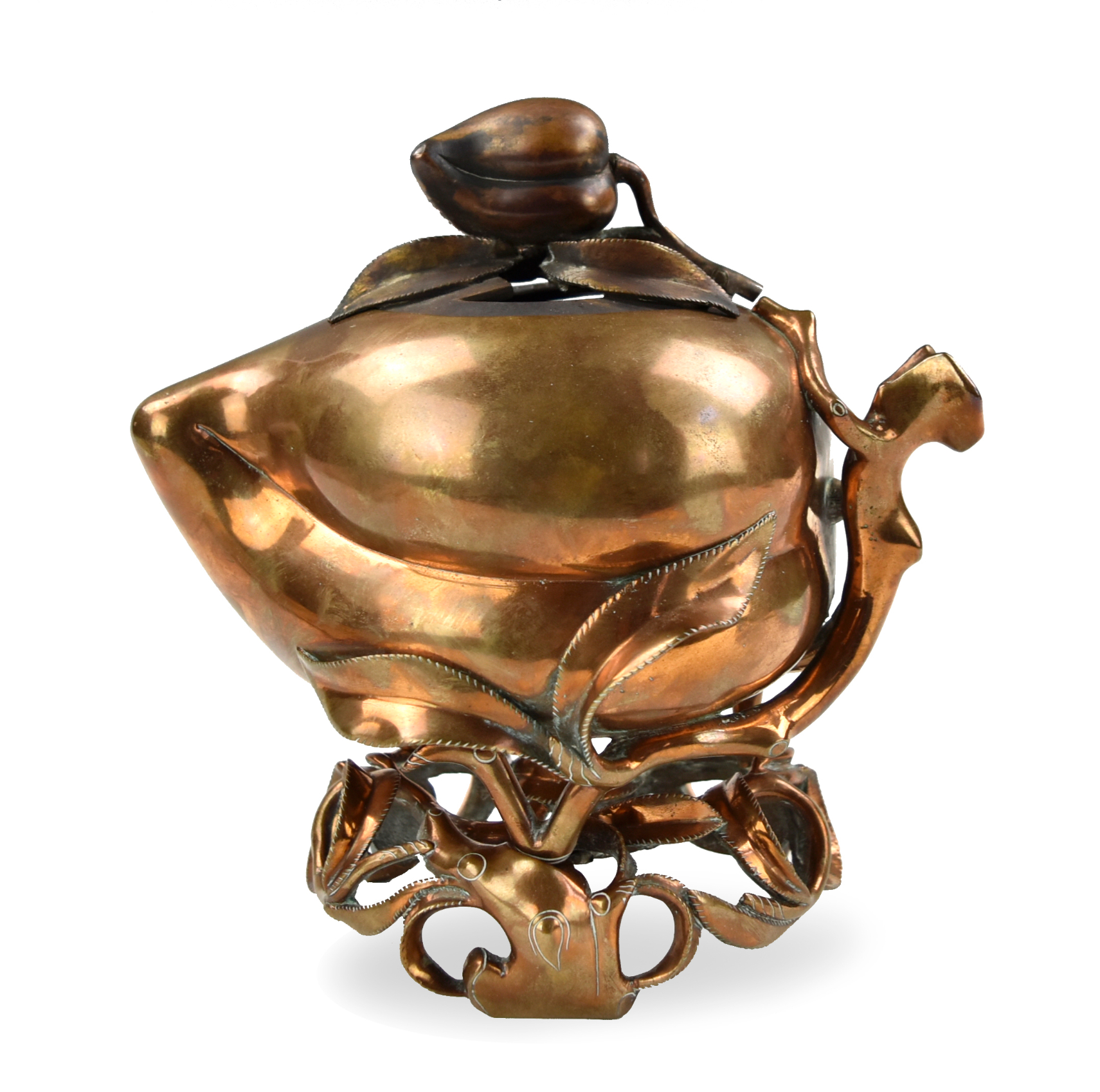 Appraisal: peach form censer in bronze with a peach finial cover