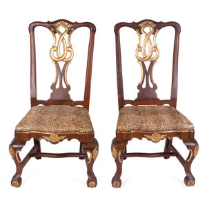 Appraisal: A Pair of Portuguese Rococo Parcel-Gilt Walnut Side Chairs THIRD