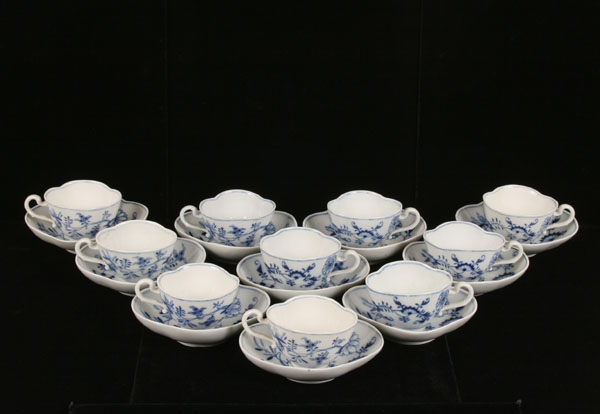 Appraisal: Ten Meissen porcelain blue onion cups and saucers oval form