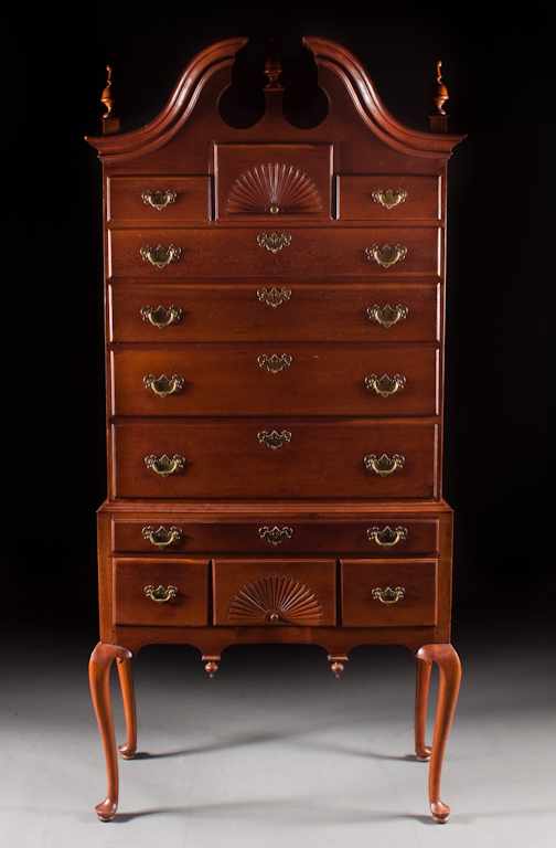 Appraisal: American Queen Anne cherrywood bonnet-top highboy Massachusetts circa with covered