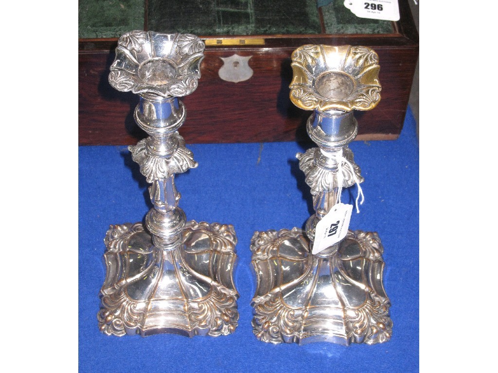 Appraisal: Pair of silver plated candlesticks and Lot comprising EP salver