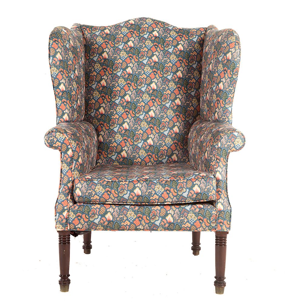 Appraisal: Late Federal Mahogany Upholstered Wing Chair early th century Mid-Atlantic