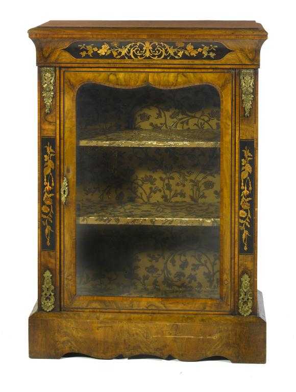 Appraisal: A VICTORIAN ORMOLU-MOUNTED WALNUT AND MARQUETRY PIER CABINET the flared