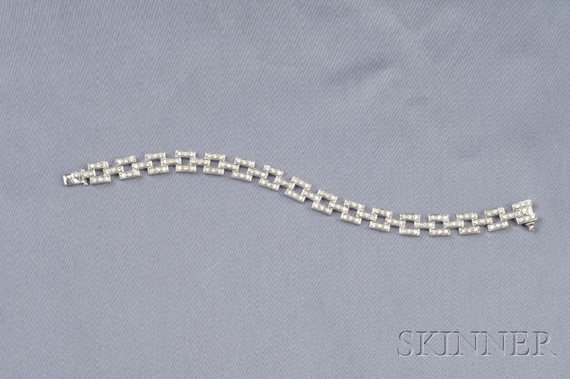 Appraisal: kt White Gold and Diamond Bracelet the brickwork links set