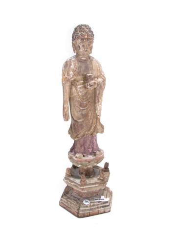 Appraisal: Wood carved full-figure of Buddha on Lotus base a large