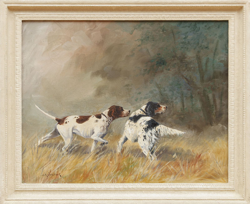 Appraisal: OLIVER R SHATTUCK BIRD DOGS AT THE POINT Oil on