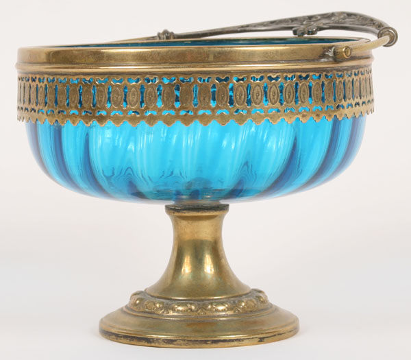 Appraisal: Moser ribbed glass bowl with metal base Victorian accents on