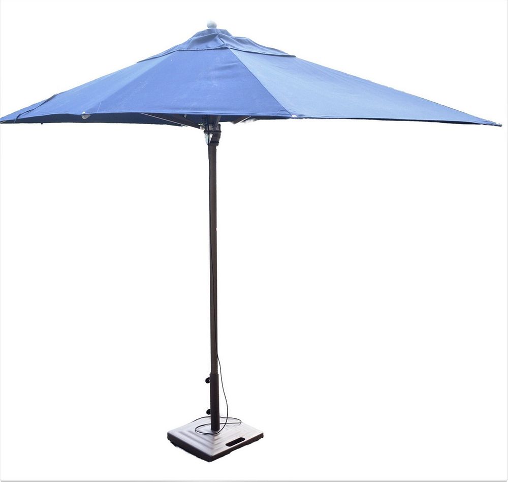 Appraisal: Large Rectangle Umbrella with Stand navy blue fabric possibly Sunbrella