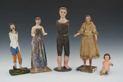 Appraisal: A Collection of Five Antique Creche Figures Of various materials