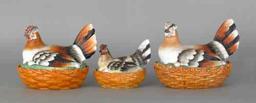 Appraisal: Three porcelain hen on nest late th c tallest -