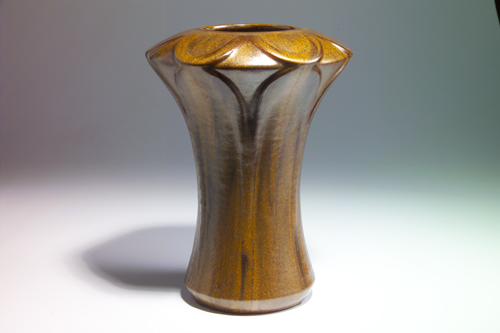 Appraisal: FULPER Exceptional corseted vase modeled with a floriform top and