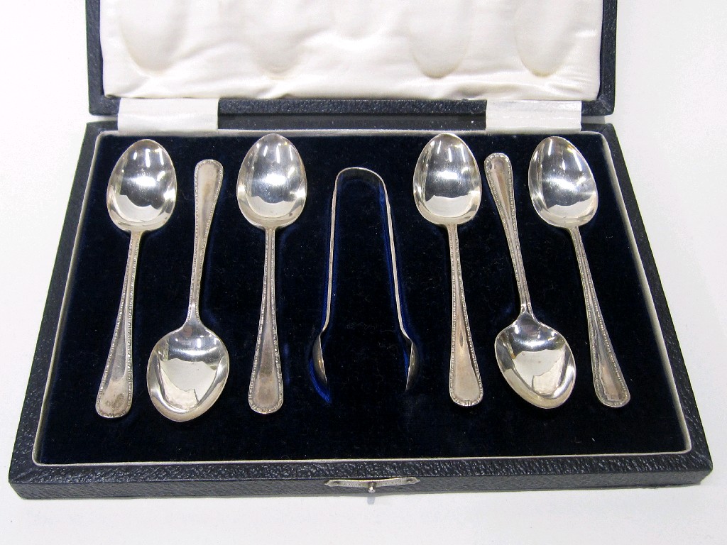 Appraisal: Cased set of silver spoons with tongs Sheffield