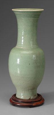 Appraisal: Chinese longquan yen-yen vase celadon carved cartouches with flowers on