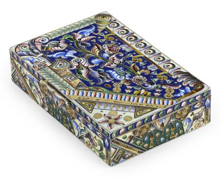 Appraisal: A Russian silver-gilt and shaded cloisonn enamel cigarillo box Konstantin