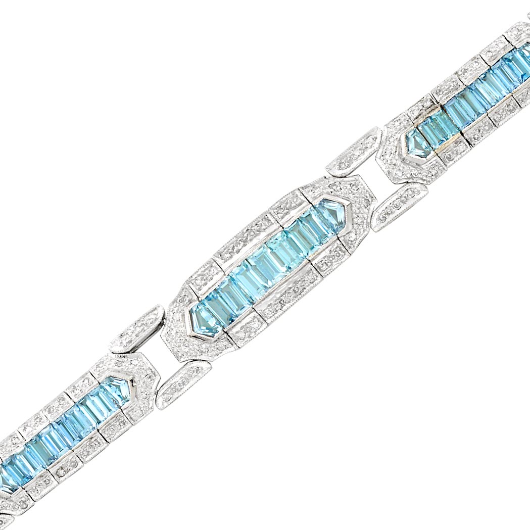 Appraisal: White Gold Aquamarine and Diamond Bracelet kt rectangular triangular-cut aquamarines