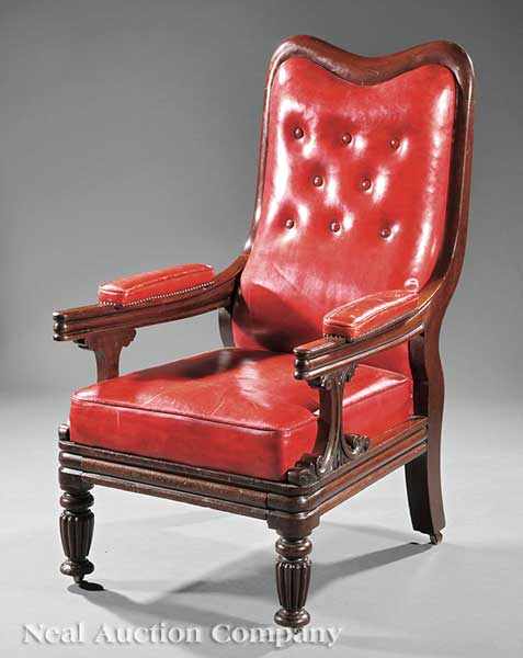 Appraisal: A Fine Regency Carved Mahogany Armchair early th c stamped