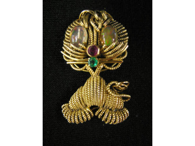 Appraisal: k Figural Lion Brooch opals ruby emeralds in yellow gold