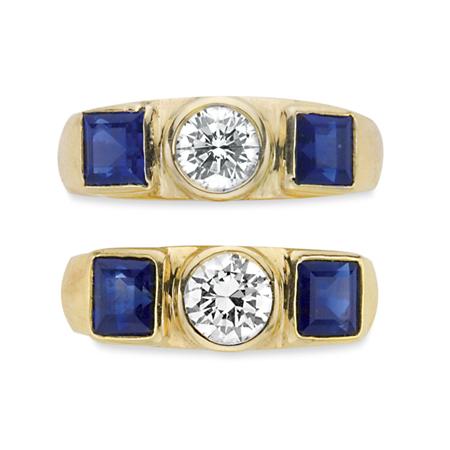 Appraisal: Pair of Gold Diamond and Sapphire Rings Estimate -