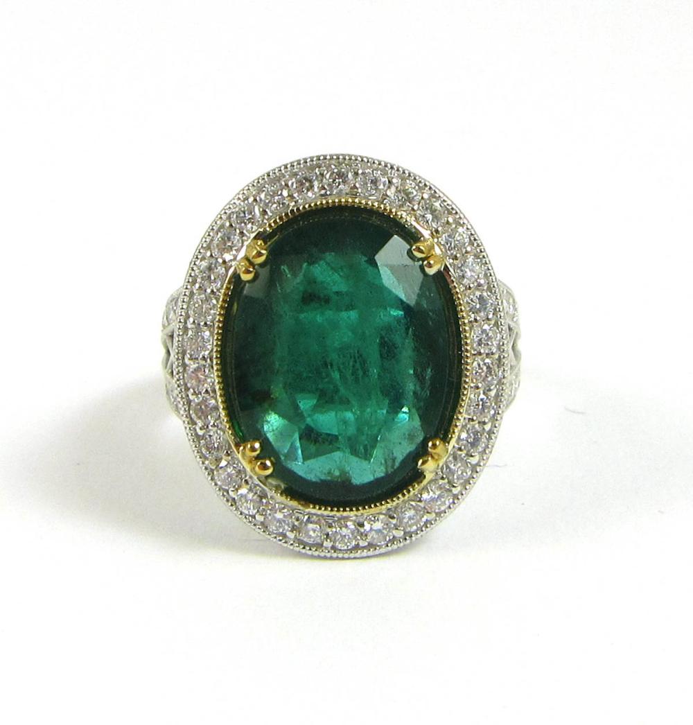 Appraisal: EMERALD DIAMOND AND FOURTEEN KARAT GOLD RING with EGL Gemstone