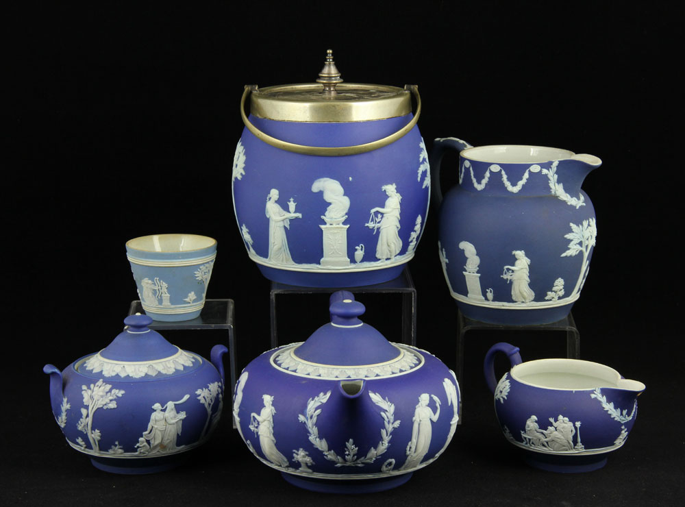 Appraisal: - Pc Wedgwood Jasperware Six pieces of blue and white