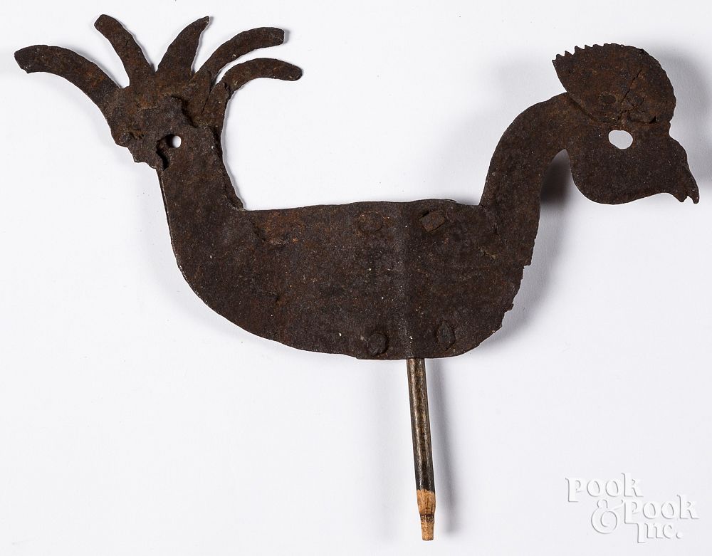 Appraisal: Small wrought iron rooster weathervane Small wrought iron rooster weathervane