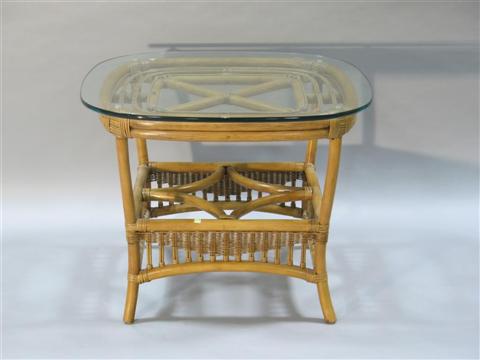 Appraisal: MODERN GLASS TOP CANE COFFEE TABLE th century rounded square