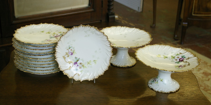 Appraisal: Fourteen-Piece Limoges Polychromed and Parcel-Gilt Ivory Porcelain Dessert Service for