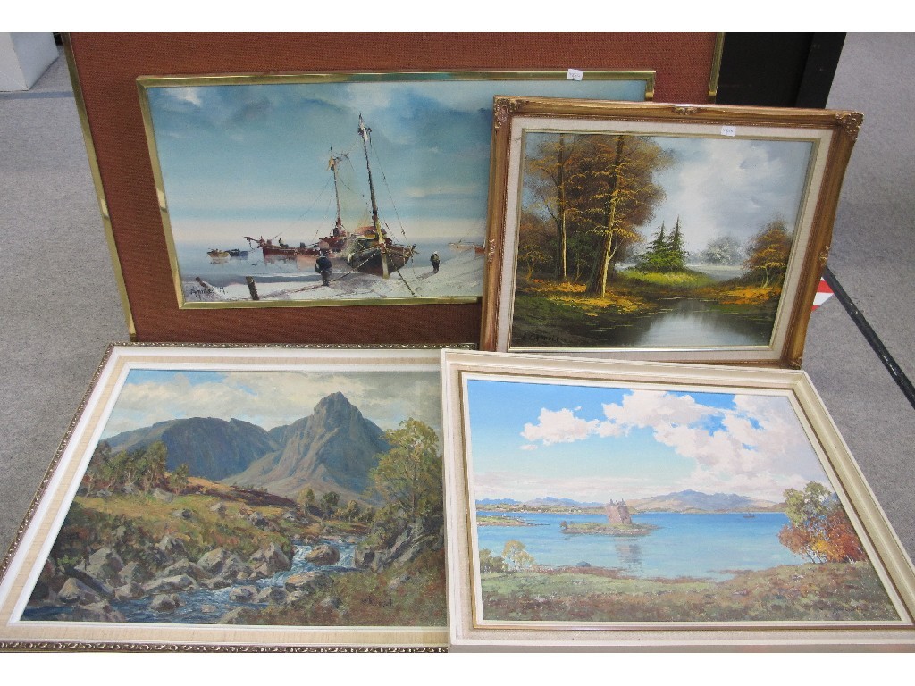 Appraisal: Lot comprising four oils to include WILLIAM RUSSELL and JOHN